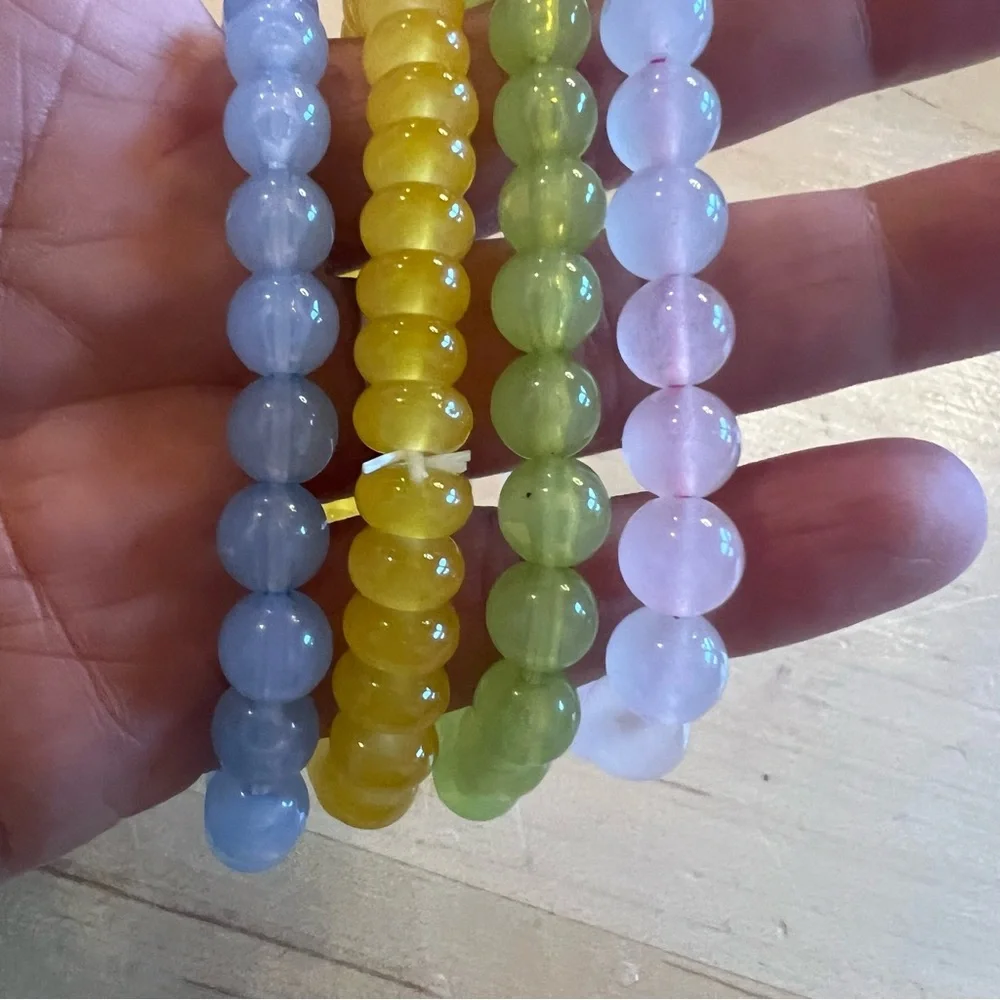 ✅Pastel set four Beaded stack Bracelets stretch elastic blue pink green yellow